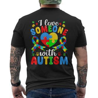 I Love Someone With Autism Awareness Heart Puzzle Pieces Men's T-shirt Back Print | Mazezy DE