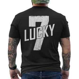 Lucky Seven Distressed In White Lucky Number 7 Men's T-shirt Back Print - Monsterry