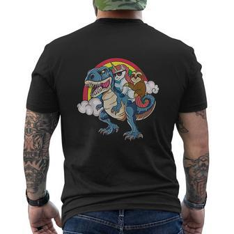 Magical Unicorn & Sloth Riding A Dinosaur Rainbow Mens Back Print T-shirt - Thegiftio UK
