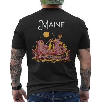 Maine Canoe Moose Elk Bear Lake Canoeing Men's T-shirt Back Print | Mazezy