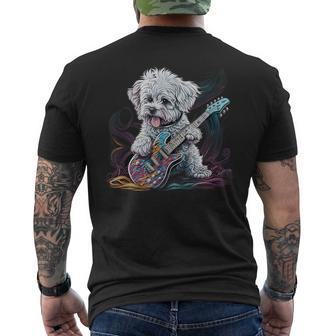 Maltese Dog Playing Electric Guitar Rock Men's T-shirt Back Print - Thegiftio UK