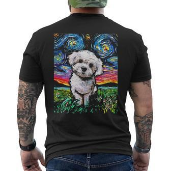 Maltipoo Starry Night White Maltese Poodle Dog Art By Aja Men's T-shirt Back Print | Mazezy