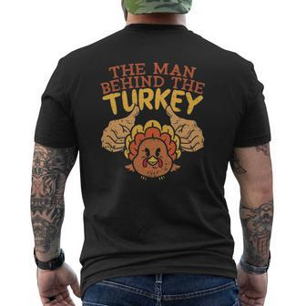 Man Behind Turkey Thanksgiving Pregnancy Couple Dad Mens Back Print T-shirt | Mazezy UK