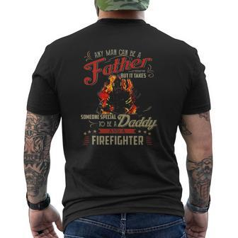 Any Man Can Be A Father Fireman Fathers Day Mens Back Print T-shirt | Mazezy UK