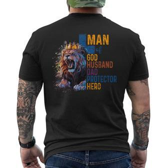 Man Of God Husband Dad Lion Religious Christian Father's Day Men's T-shirt Back Print - Thegiftio UK