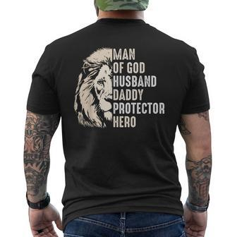 Man Of God Husband Daddy Protector Hero Lion Father's Day Men's T-shirt Back Print - Thegiftio UK