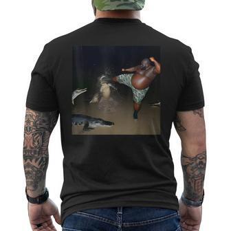 Man Kick Alligator In Swamp Oddly Specific Meme Men's T-shirt Back Print - Seseable