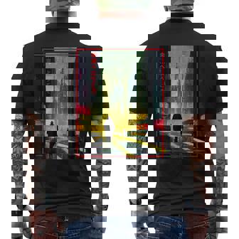 A Man Walks Cyberpunk City Japanese Text Futuristic Costume Men's T-shirt Back Print - Thegiftio