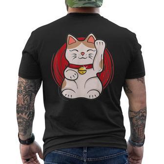 Maneki-Neko Lucky Cat Statue Waving Japanese Style Men's T-shirt Back Print - Monsterry AU