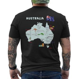 Map Of Australia Major Cities Flag And Landmarks Men's T-shirt Back Print - Monsterry DE