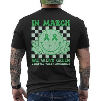 In March We Wear Green Cerebral Palsy Awareness Smile Face Men's T-shirt Back Print | Mazezy