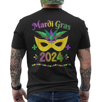 Mardi Gras 2024 Costume With Mask Men's T-shirt Back Print - Monsterry