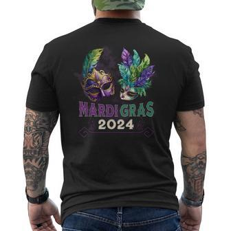 Mardi Gras 2024 Jester Feather Masks Carnival Parade Party Men's T-shirt Back Print | Mazezy