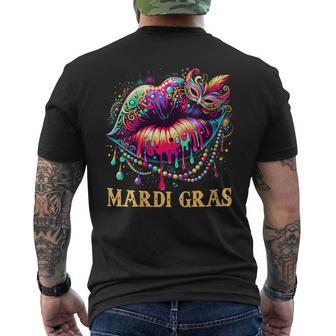 Mardi Gras Lips Queen Beads Mask Carnival Colorful Men's T-shirt Back Print - Monsterry AU