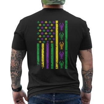 Mardi Gras Us American Flag With Crawfish New Orleans Men's T-shirt Back Print | Mazezy