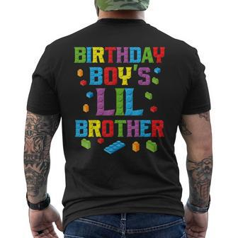 Master Builder Birthday Boy's Lil Brother Building Bricks Men's T-shirt Back Print | Mazezy