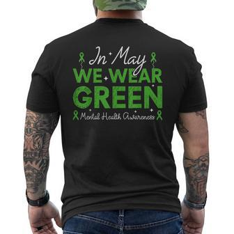 In May We Wear Green Ribbon Mental Health Awareness Month Men's T-shirt Back Print - Monsterry