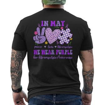 In May We Wear Purple For Fibromyalgia Awareness Peace Love Men's T-shirt Back Print | Mazezy