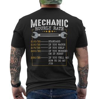 Mechanic Hourly Rate Labor Rates Co Workers Car Lover Men's T-shirt Back Print | Mazezy