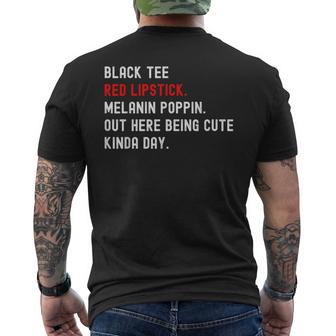 Melanin Poppin Black Print Red Lipstick Saying Men's T-shirt Back Print - Monsterry