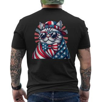 Memorial Day For Fathers Day Cat Sunglasses Flag Usa Men's T-shirt Back Print - Seseable