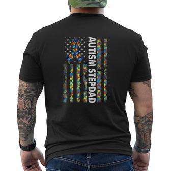 Men Autism Stepdad American Flag Father's Day Mens Back Print T-shirt | Mazezy AU