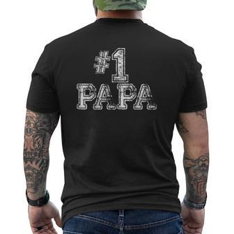 Mens 1 Papa Number One Father's Day Tee Mens Back Print T-shirt | Mazezy