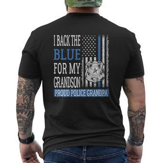 Mens I Back The Blue For My Grandson Proud Police Grandpa Family Mens Back Print T-shirt | Mazezy