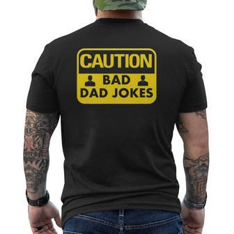 Mens Bad Dad Jokes Caution Sign For Dads Mens Back Print T-shirt | Mazezy