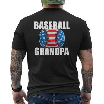 Mens Baseball Grandpa Grandfather's Baseball American Flag Mens Back Print T-shirt | Mazezy