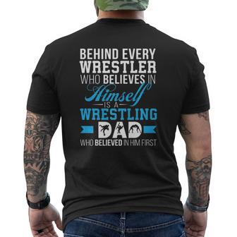 Mens Behind Every Wrestler Is A Wrestling Dad Mens Back Print T-shirt | Mazezy
