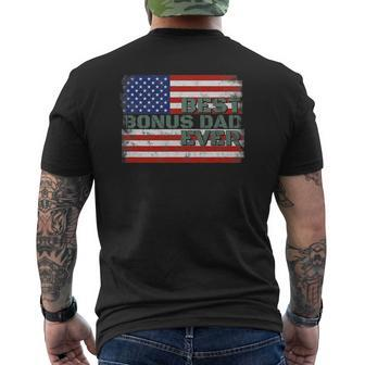 Mens Best Bonus Dad Ever Stepdad American Flag Father's Day Mens Back Print T-shirt | Mazezy CA