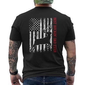 Mens Best Buckin' Dad Ever American Flag Deer Hunting Mens Back Print T-shirt | Mazezy