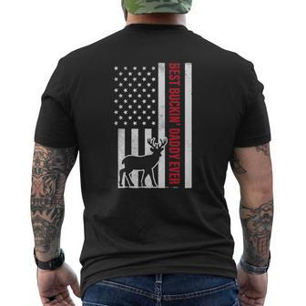 Mens Best Buckin Daddy American Flag Buck Hunting Hunter Mens Back Print T-shirt | Mazezy