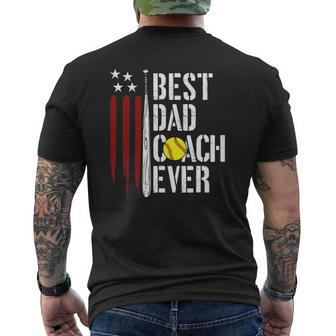 Mens Best Dad Coach Ever American Flag Softball Dad Fathers Day Mens Back Print T-shirt | Mazezy AU