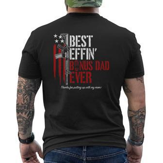 Mens Best Effin’ Bonus Dad Ever Daddy Gun Rights American Flag Mens Back Print T-shirt | Mazezy