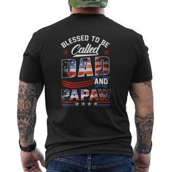 Mens Blessed To Be Called Dad And Papaw Fathers Day American Flag Mens Back Print T-shirt | Mazezy