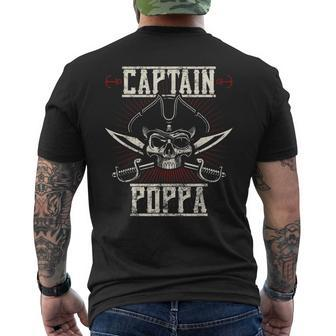 Mens Captain Poppa Pirate Skull Grandpa Grandparents Day Mens Back Print T-shirt - Thegiftio
