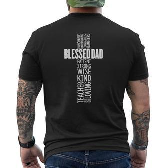Mens Christian Blessed Dad Cross Father's Day Mens Back Print T-shirt | Mazezy