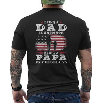 Mens Being Dad Is An Honor Being Papa Is Priceless Usa Flag Mens Back Print T-shirt | Mazezy