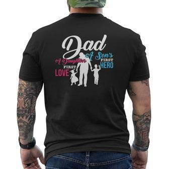 Mens Dad A Son's First Hero A Daughter's First Love Mens Back Print T-shirt | Mazezy AU
