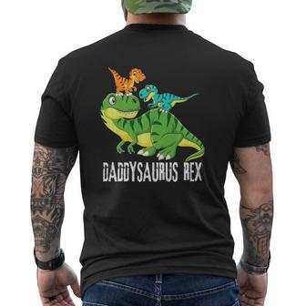 Mens Daddy Daddysaurus Rex 2 Kids Dinosaur Father's Day Mens Back Print T-shirt | Mazezy