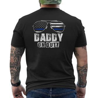 Mens Daddy On Duty Baby Dad American Flag Police Officer Mens Back Print T-shirt | Mazezy DE