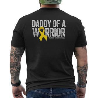 Mens Daddy Of A Warrior Childhood Cancer Dad Ribbon Mens Back Print T-shirt | Mazezy
