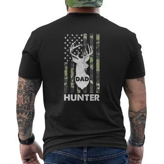 Mens Deer Hunter Dad Fathers Day Hunting American Flag Camo Papa Mens Back Print T-shirt | Mazezy