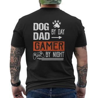 Men's Dog Dad By Day Gamer By Night Fathers Day Gamer Dad Mens Back Print T-shirt | Mazezy