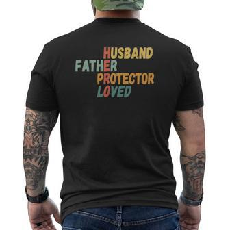 Mens Father's Day Father Husband Protector Loved Hero Dad Mens Back Print T-shirt | Mazezy