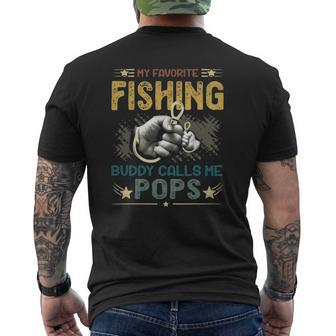 Mens Mens My Favorite Fishing Buddy Calls Me Pops Fathers Day Mens Back Print T-shirt | Mazezy