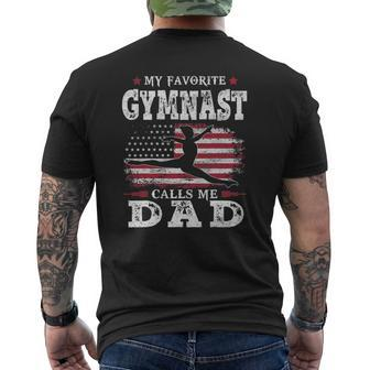 Mens My Favorite Gymnast Calls Me Dad Usa Flag Father's Day Mens Back Print T-shirt | Mazezy