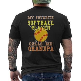 Mens My Favorite Softball Player Calls Me Grandpa T-Shirt Mens Back Print T-shirt | Seseable CA